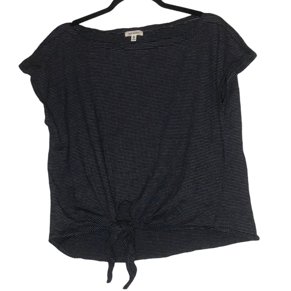 Max Studio black with white stripes crop t shirt